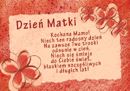 Czerwona kartka z kwiatuszkami i życzeniami
